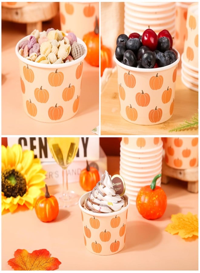 AimFun 50 Pcs Fall Treat Snack Cups Pumpkins Ice Cream Cups 9oz Thanksgiving Autumn Disposable Paper Dessert Bowls for Sundae Frozen Hot Cold Soup Birthday Baby Shower Party Supplies - Image 5